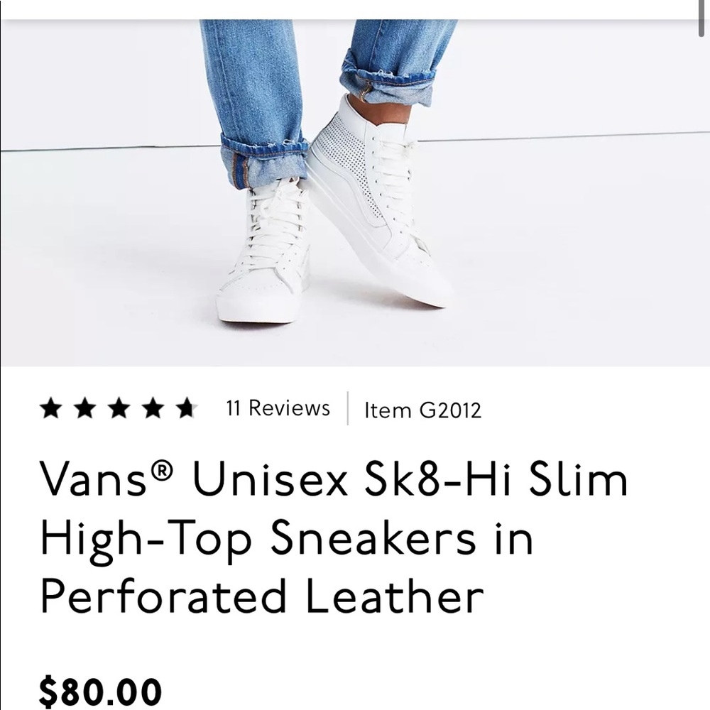Vans white high top leather perforated sneakers